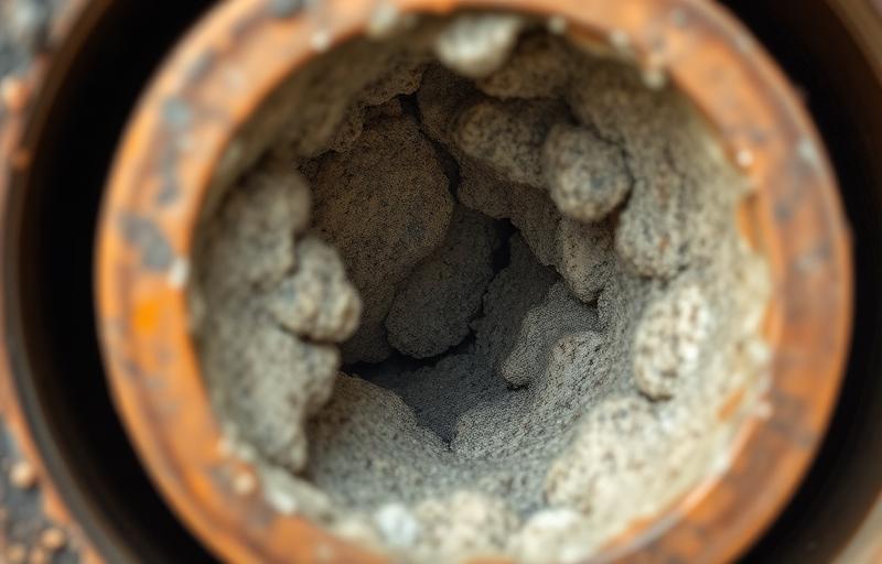 Dépôt de calcaire à l'intérieur d'une canalisation ancienne en cuivre