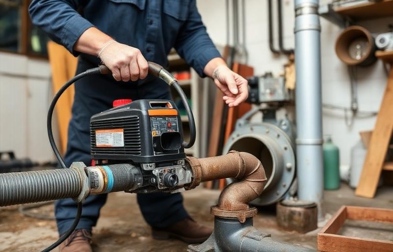 Professionnel utilisant un furet électrique pour déboucher une canalisation