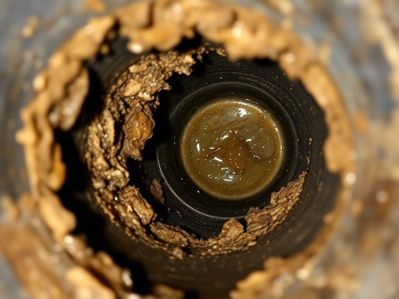 Canalisation encrassée avec dépôts réduisant le diamètre de passage