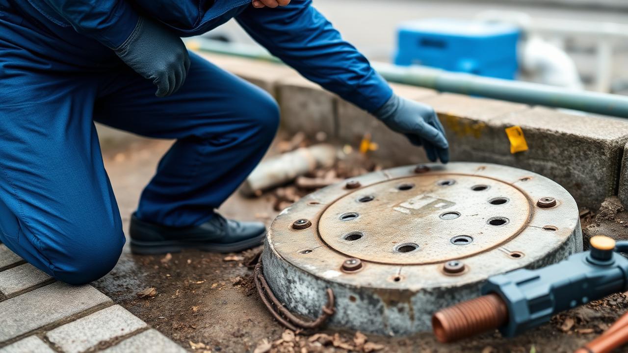 Technicien réalisant un diagnostic de canalisation avant traitement biologique